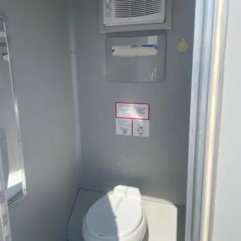 Portable restroom interior air-conditioned